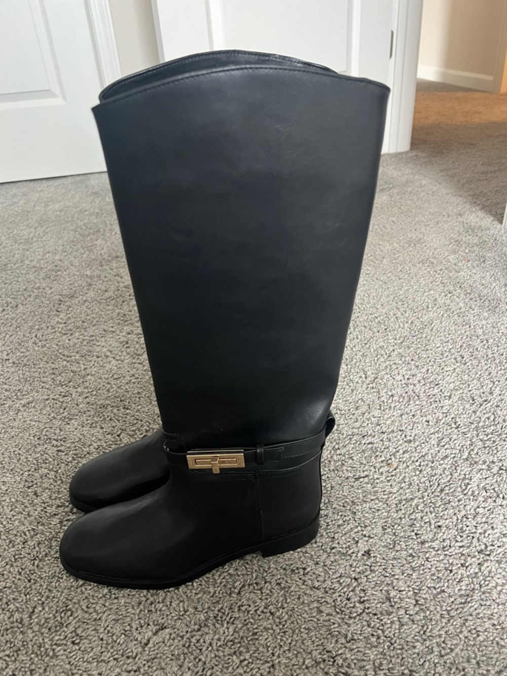 H&M Black Tall Heeled Riding Boots with Gold Accent